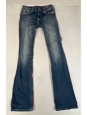 Miss Me Womens Bootcut Jeans Size 29 x 37 Dark Wash Embellished Flap Pockets